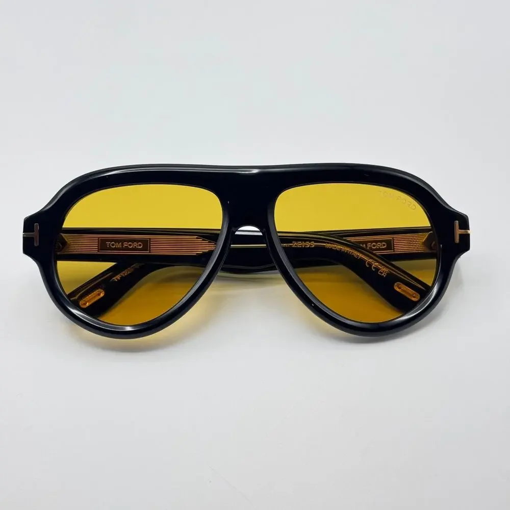 Tom Ford Sunglasses Icon FT1225 01E Black Pilot Frame Amber Lens 59-16-145 New